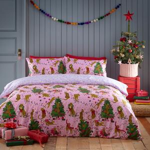 Animal Christmas Duvet Set | Green or Pink Festive Bedding | Roseland