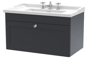 Classique Wall Mounted 1 Drawer Vanity Unit with Ceramic Basin Soft Black