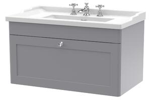 Classique Wall Mounted 1 Drawer Vanity Unit with Ceramic Basin Satin Grey