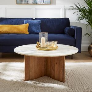 Arya Round Coffee Table, Mango Wood and Marble Natural