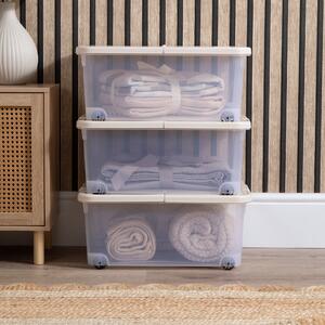 Wham Pack of 3 30L Boxes with Wheels & Lid Natural