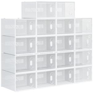 HOMCOM Stackable Clear Shoe Storage Box, 18PCS, Plastic with Magnetic Door, for Sizes up to UK 12/EU 46, Transparent
