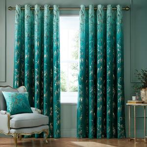 Clarissa Husle Meadow Grass Ready Made Eyelet Curtains Teal