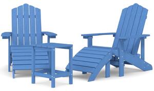Garden Adirondack Chairs with Footstool & Table HDPE Aqua Blue