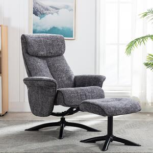Taylor Chenille Reclining Swivel Chair with Footstool Dark Grey