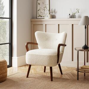 Eliza Wooden Boucle Armchair, Ivory White