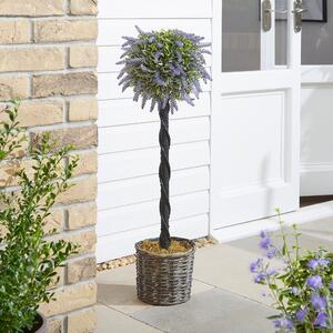 Artificial Lavender Indoor Outdoor Tree in Grey Plant Pot Purple