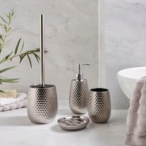 Silver Hammered Effect Bathroom Accessories Set Silver