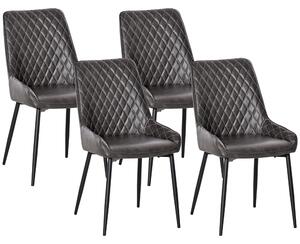 HOMCOM Retro Dining Chair Set of 4, PU Leather Upholstered Side Chairs for Kitchen Living Room with Metal Legs, Grey