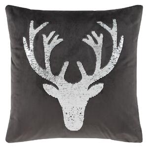 Catherine Lansfield Sequin Stag Grey Cushion Grey