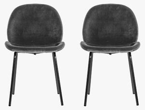 Ella Velvet Dining Chair in Charcoal Grey, Set of Two