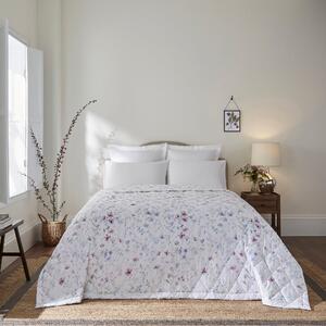 Dorma Wildflower Mauve Cotton Bedspread White