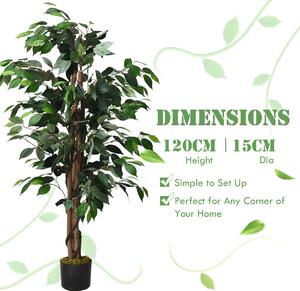 Costway 120CM Artificial Ficus Tree with Plastic Pot and Natural Trunk