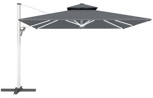 Outsunny 3(m) Garden Cantilever Parasol with Solar LED Lights, Cross Base, 360° Rotation, Crank Handle and Tilt, Grey