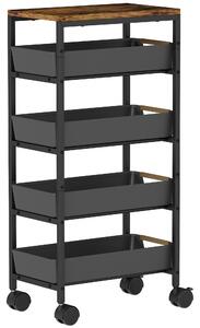 HOMCOM 5-Tier Storage Trolley on Wheels - Black