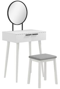 HOMCOM Dressing Table with Mirror and Stool, Vanity Makeup Desk Set with 2 Drawers, Cushioned Stool and Make-up Organiser for Bedroom and Dressing Room, 60 x 40 x 123 cm, White