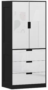 HOMCOM 2 Door Wardrobe, Modern Wardrobe with 3 Drawers and Hanging Rod for Bedroom, High Gloss White