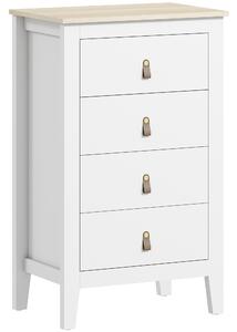 HOMCOM Bedroom Chest of Drawers, Modern 4 Drawer Dresser Cabinet with PU Leather Handles and Metal Runners for Living Room, Hallway, Entryway, White