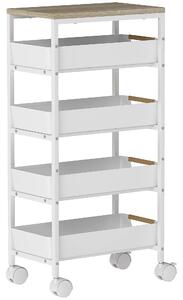 HOMCOM 5-Tier Storage Trolley on Wheels - White