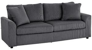 HOMCOM Modern 3 Seater Sofa with Spring Cushion, 212 cm Fabric Jumbo Cord Sofa Couch with 2 Scatter Cushions, Upholstered Corduroy Settee for Living Room, Bedroom, Home Office, Grey