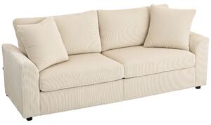 HOMCOM Modern 3 Seater Sofa with Spring Cushion, 212 cm Fabric Jumbo Cord Sofa Couch with 2 Scatter Cushions, Upholstered Corduroy Settee for Living Room, Bedroom, Home Office, Cream White