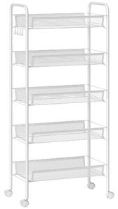 HOMCOM Five-Steel Mesh Basket Storage Trolley, with Wheels - White