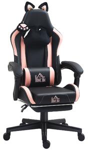 HOMCOM Cat Ear and Paw Reclining Office Chair, with Footrest - Black/Pink