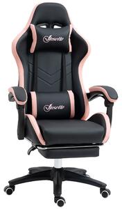 Vinsetto Computer Gaming Chair, PU Leather Desk Chair with Footrest, Swivel Task Chair with 135° Reclining Back and Lumbar Support, PC Chair for Adults, Black and Pink