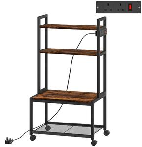 HOMCOM 4-Tier Printer Stand with Power Outlets and Wheels - Rustic Brown
