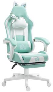 HOMCOM Cat Ear and Paw Reclining Office Chair, with Footrest - Light Blue/White