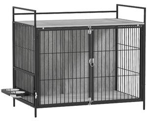PawHut Large Dog Crate Furniture with Rotating Bowl Holder, 2 Bowls, 2 Doors, for Large Dogs, 100 x 60 x 88 cm, Grey