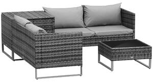 Outsunny 4pc All Weather Outdoor Sofa Set, Rattan Wicker Patio Corner Sofa with Cushions and Side Storage, Mixed Grey Aosom UK