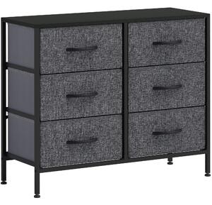 HOMCOM Fabric Chest of Drawers, Industrial Storage Bedroom Dresser with 6 Fabric Drawers, Steel Frame and Wooden Top for Nursery, Living Room, Hallway, Black