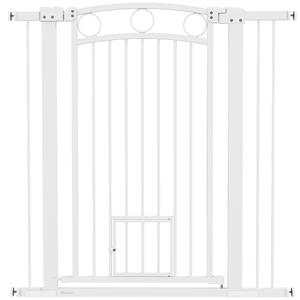 PawHut 106cm Tall Dog Gate with Cat Door, 7cm and 14cm Extensions, for Stairs, Doorways, 76-104cm Width