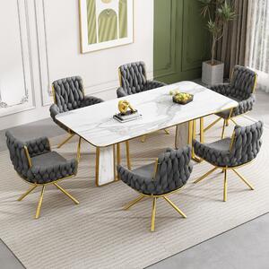 Set of 6 Swivel Dining Armchair with Padded Velvet Seat and Metal Legs, Modern Kitchen Chair, Light Luxury Office Chair, 63x50x87 cm, Gray Aosom.UK