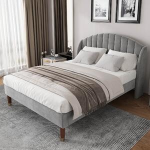 Double Stylish Velvet Fabric Upholstered Bed with Slatted Frame and Headboard, Modern Bedroom Furniture, Easy Assembly, 143x196x108cm, Grey Aosom.UK