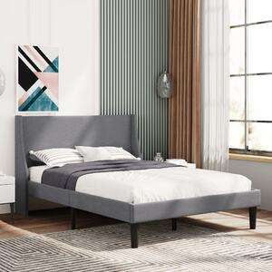 Double Linen Upholstered Bed with Winged Headboard anf Wood Slat Support, Modern Bedroom Furniture for Adults, Kids, 142x197x96 cm, Grey Aosom.UK