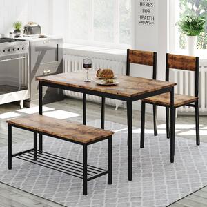 Industrial Style Dining Table and Chairs Set with Bench, Steel Frame, Particle Board, Retro Kitchen Dining Set, 106x68x75 cm, Rustic Brown Aosom.UK