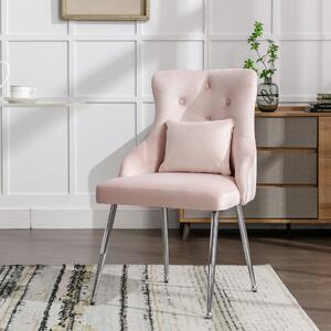 Button Pattern Modern Accent Dining Chair with Metal Legs and Lumbar Cushion, Velvet Upholstered Kitchen Chair, 54.5x58.5x87.5 cm, Pink Aosom.UK