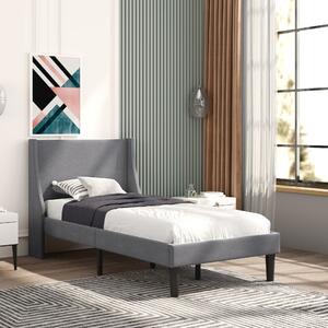 Single Linen Upholstered Bed with Winged Headboard and Wood Slat Support, Modern Bedroom Furniture for Adults, Kids, 97x197x96 cm, Grey Aosom.UK