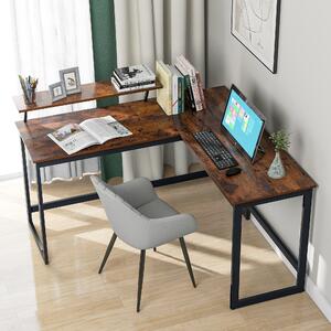 L-Shaped Industrial Computer Desk with Shelves for Home Office, High Quality Modern Work Table, Study Table Furniture, 140x130x74 cm, Brown Aosom.UK