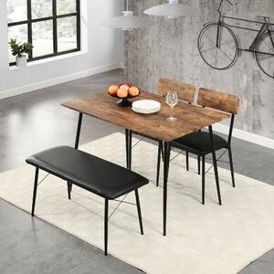 4 Piece Industrial Style Dining Table and Chairs Set with Bench, Retro Kitchen Dining Set with MDF and Steel Frame, 110x70x79 cm, Brown Aosom.UK