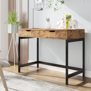 Industrial Computer Desk with 2 Drawers for Home Office, High Quality Modern Work Table, Study Writing Table Furniture, 100x50x75 cm, Brown Aosom.UK