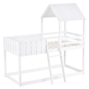 Wooden Bunk Bed with Treehouse Canopy, Mid-Sleeper Cabin Bed with Ladder and Guard Rail, Space-Saving Design, 197.5x97x196 cm, White