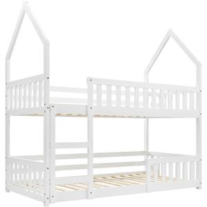 Castle-Shaped Bunk Bed for Kids, Solid Wood Frame with Ladder, Safety Guardrail, EN 747-1 Certified, 195x98x192 cm, White