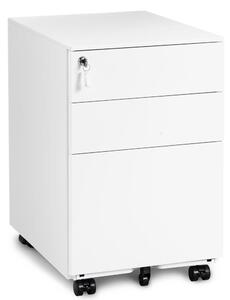 Lockable Mobile File Cabinet with 3 Drawers, Solid Steel Pedestal with 5 Casters and Keys, 39x52x60 cm, White