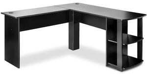 L-Shaped Corner Computer Desk with Storage Shelves, Large Home Office Gaming Desk, Easy Assembly, 140x140x75 cm, Black