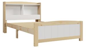 Solid Wooden Single Bed Frame with Storage Headboard, 3FT (90x190 cm) - No Box Spring Needed, Durable Construction, White