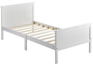 Pine Wood Bed Frame with Headboard and Footboard, Contemporary Single Bed for Kids or Guest Room, Bedroom Furniture, 199x96x82 cm, White
