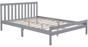 Solid Wooden Double Bed Frame, 4ft6 with Headboard and Footboard, Bedroom Furniture, No Box Spring Required, 196x140x77 cm, Grey